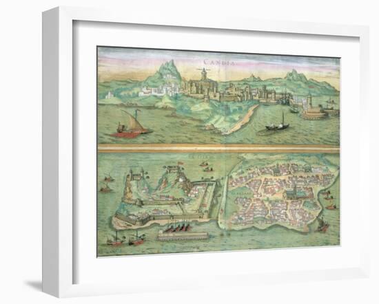 Map of Candia and Corfu, from Civitates Orbis Terrarum by Georg Braun-Joris Hoefnagel-Framed Giclee Print