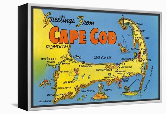 Map of Cape Cod, Massachusetts-null-Framed Stretched Canvas