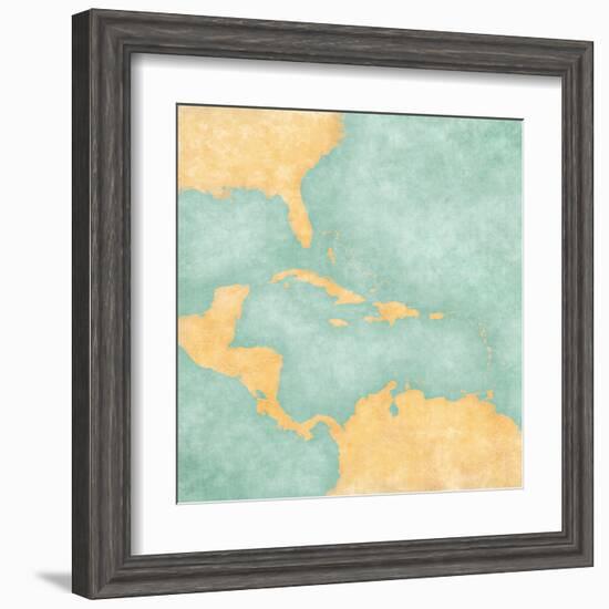 Map Of Caribbean - Blank Map (Vintage Series)-Tindo-Framed Art Print