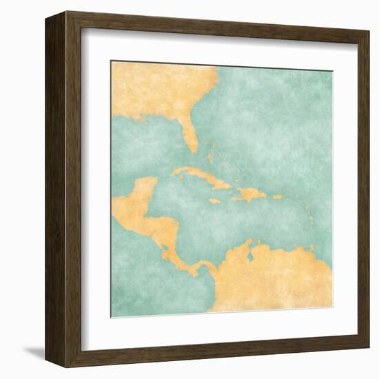 Map Of Caribbean - Blank Map (Vintage Series)-Tindo-Framed Art Print