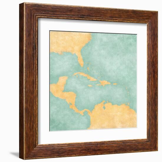 Map Of Caribbean - Blank Map (Vintage Series)-Tindo-Framed Art Print