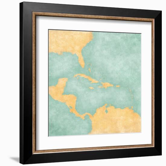 Map Of Caribbean - Blank Map (Vintage Series)-Tindo-Framed Art Print