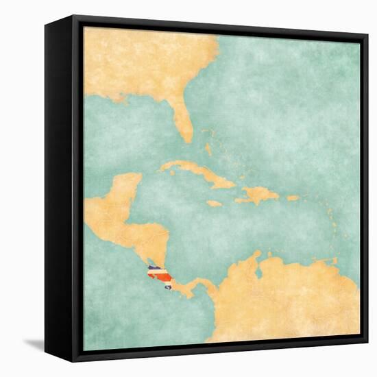 Map Of Caribbean - Costa Rica (Vintage Series)-Tindo-Framed Stretched Canvas