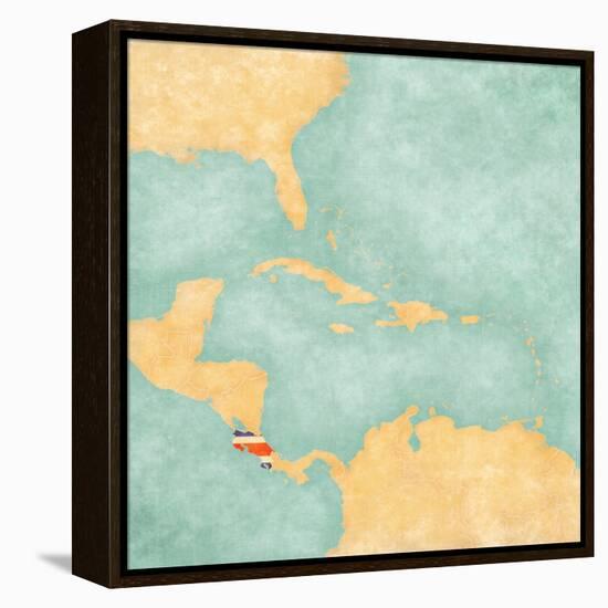 Map Of Caribbean - Costa Rica (Vintage Series)-Tindo-Framed Stretched Canvas