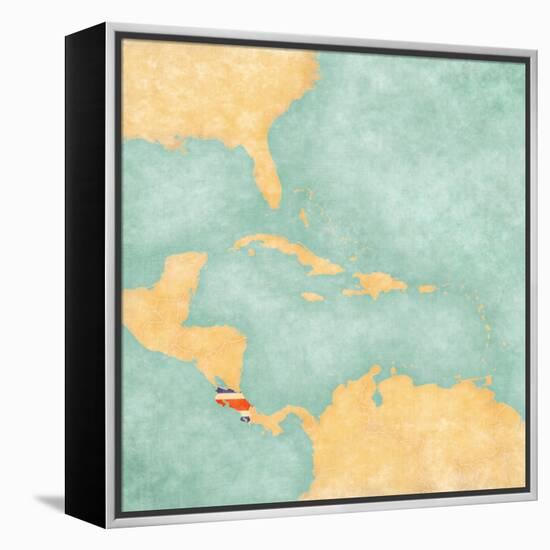 Map Of Caribbean - Costa Rica (Vintage Series)-Tindo-Framed Stretched Canvas