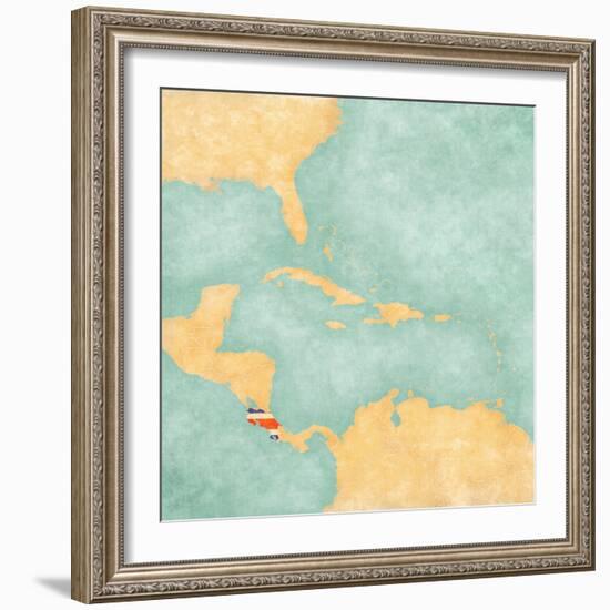 Map Of Caribbean - Costa Rica (Vintage Series)-Tindo-Framed Art Print