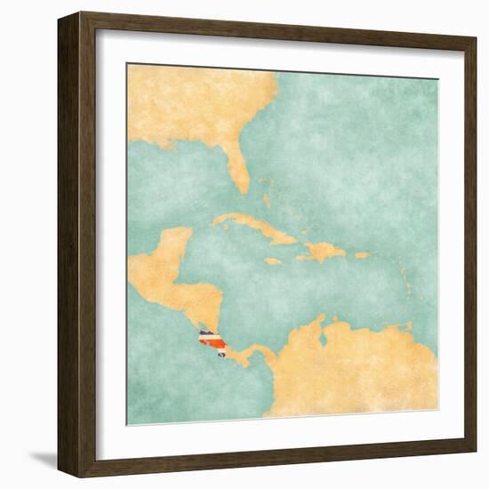 Map Of Caribbean - Costa Rica (Vintage Series)-Tindo-Framed Art Print