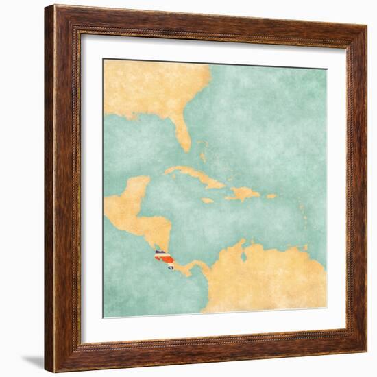 Map Of Caribbean - Costa Rica (Vintage Series)-Tindo-Framed Art Print