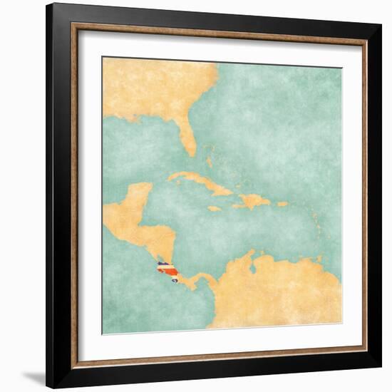 Map Of Caribbean - Costa Rica (Vintage Series)-Tindo-Framed Art Print