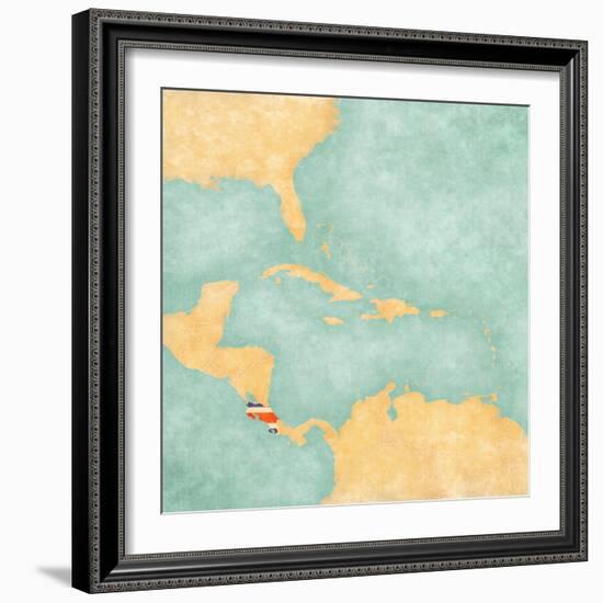 Map Of Caribbean - Costa Rica (Vintage Series)-Tindo-Framed Art Print