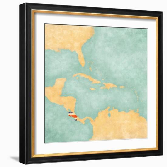 Map Of Caribbean - Costa Rica (Vintage Series)-Tindo-Framed Art Print