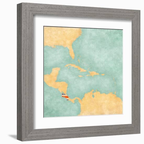 Map Of Caribbean - Costa Rica (Vintage Series)-Tindo-Framed Art Print