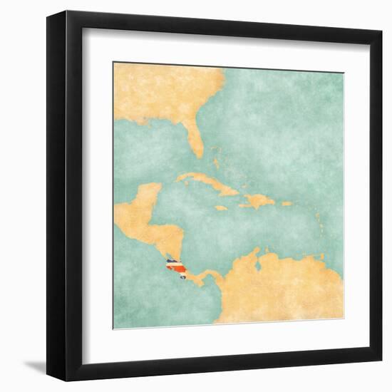 Map Of Caribbean - Costa Rica (Vintage Series)-Tindo-Framed Art Print