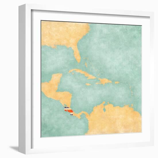 Map Of Caribbean - Costa Rica (Vintage Series)-Tindo-Framed Premium Giclee Print