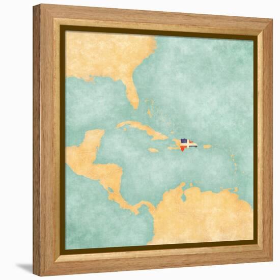 Map Of Caribbean - Dominican Republic (Vintage Series)-Tindo-Framed Stretched Canvas