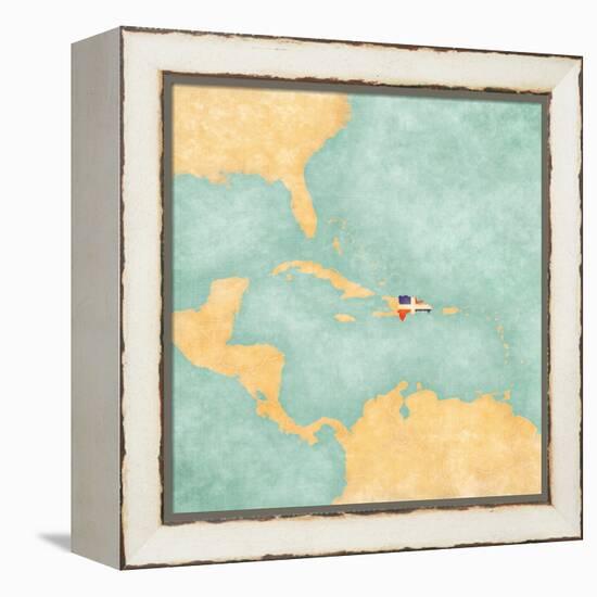 Map Of Caribbean - Dominican Republic (Vintage Series)-Tindo-Framed Stretched Canvas