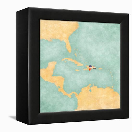 Map Of Caribbean - Dominican Republic (Vintage Series)-Tindo-Framed Stretched Canvas