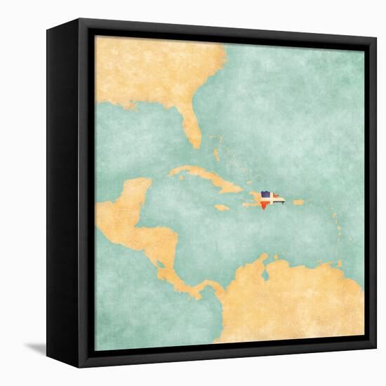 Map Of Caribbean - Dominican Republic (Vintage Series)-Tindo-Framed Stretched Canvas