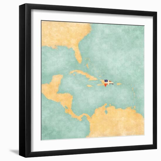 Map Of Caribbean - Dominican Republic (Vintage Series)-Tindo-Framed Art Print