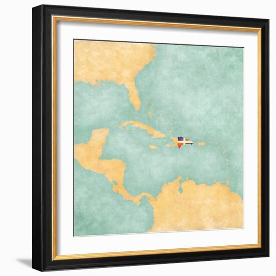 Map Of Caribbean - Dominican Republic (Vintage Series)-Tindo-Framed Art Print