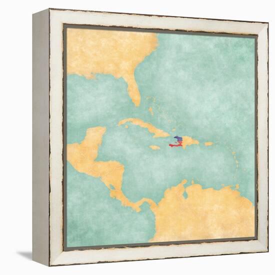 Map Of Caribbean - Haiti (Vintage Series)-Tindo-Framed Stretched Canvas