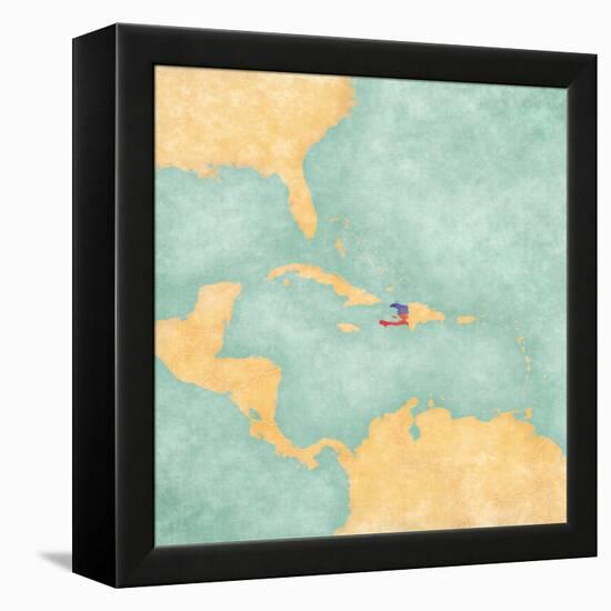 Map Of Caribbean - Haiti (Vintage Series)-Tindo-Framed Stretched Canvas