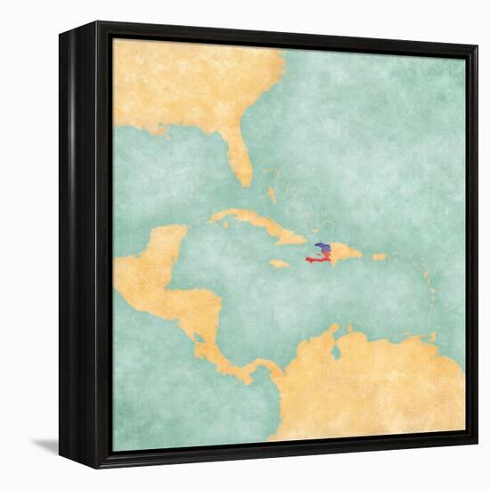 Map Of Caribbean - Haiti (Vintage Series)-Tindo-Framed Stretched Canvas