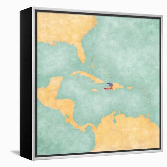 Map Of Caribbean - Haiti (Vintage Series)-Tindo-Framed Stretched Canvas