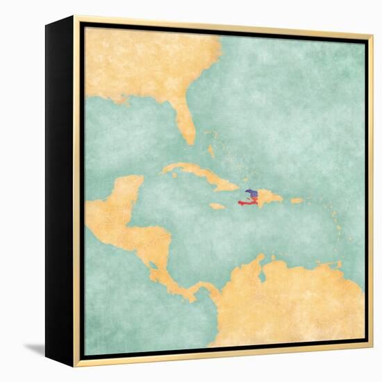 Map Of Caribbean - Haiti (Vintage Series)-Tindo-Framed Stretched Canvas