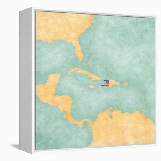 Map Of Caribbean - Haiti (Vintage Series)-Tindo-Framed Stretched Canvas