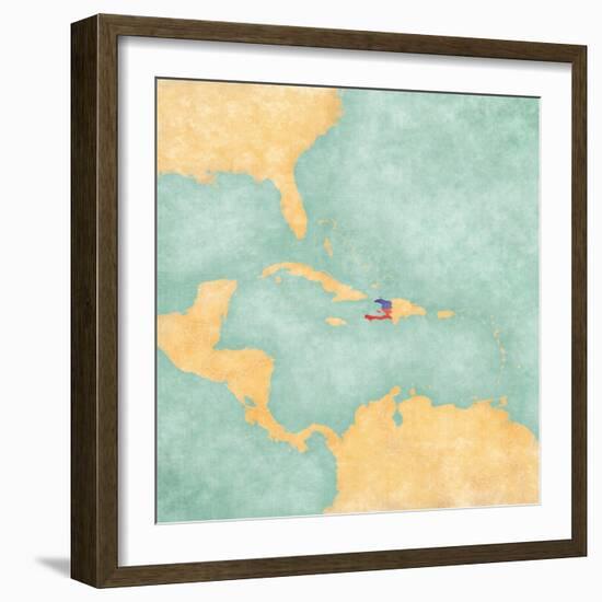 Map Of Caribbean - Haiti (Vintage Series)-Tindo-Framed Art Print