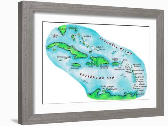 Map of Caribbean Islands-Jennifer Thermes-Framed Photographic Print