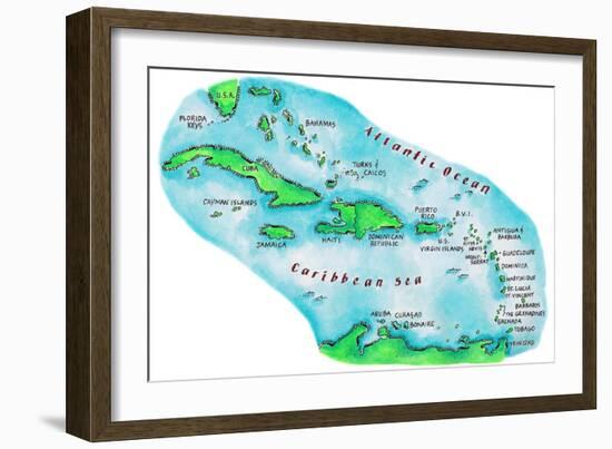 Map of Caribbean Islands-Jennifer Thermes-Framed Photographic Print