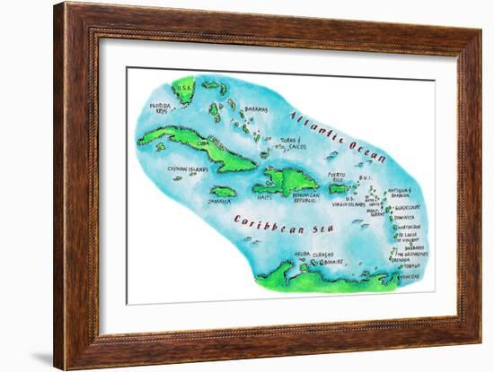 Map of Caribbean Islands-Jennifer Thermes-Framed Photographic Print