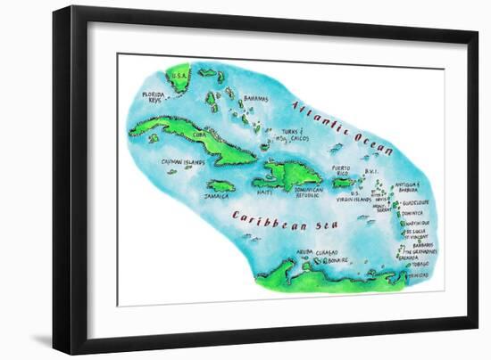 Map of Caribbean Islands-Jennifer Thermes-Framed Photographic Print