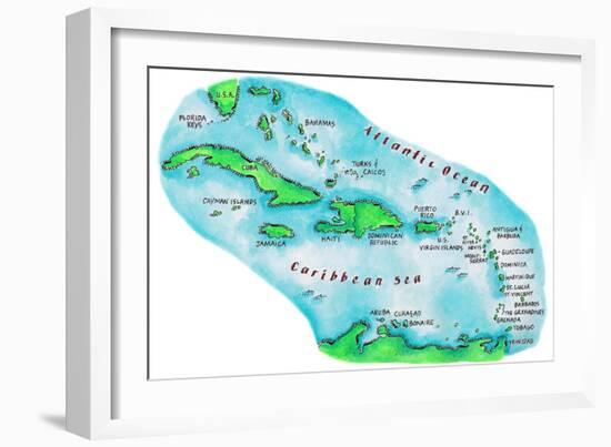 Map of Caribbean Islands-Jennifer Thermes-Framed Photographic Print