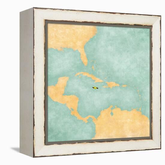 Map Of Caribbean - Jamaica (Vintage Series)-Tindo-Framed Stretched Canvas