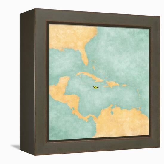 Map Of Caribbean - Jamaica (Vintage Series)-Tindo-Framed Stretched Canvas