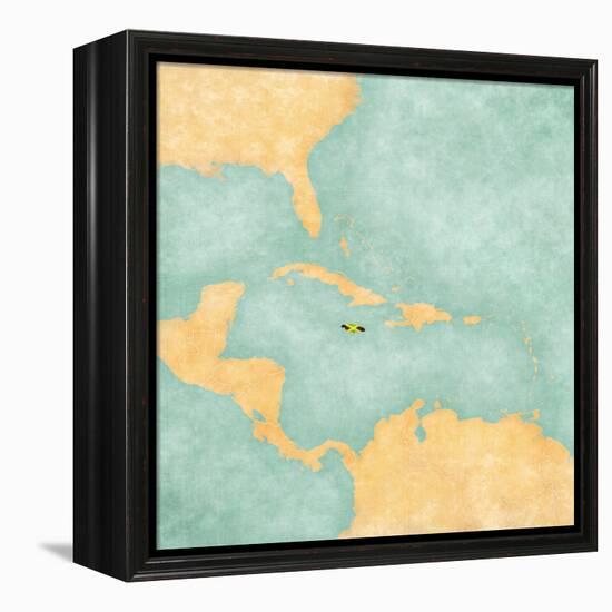 Map Of Caribbean - Jamaica (Vintage Series)-Tindo-Framed Stretched Canvas