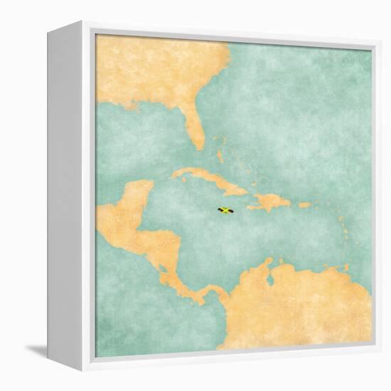 Map Of Caribbean - Jamaica (Vintage Series)-Tindo-Framed Stretched Canvas