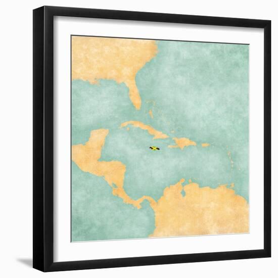 Map Of Caribbean - Jamaica (Vintage Series)-Tindo-Framed Art Print