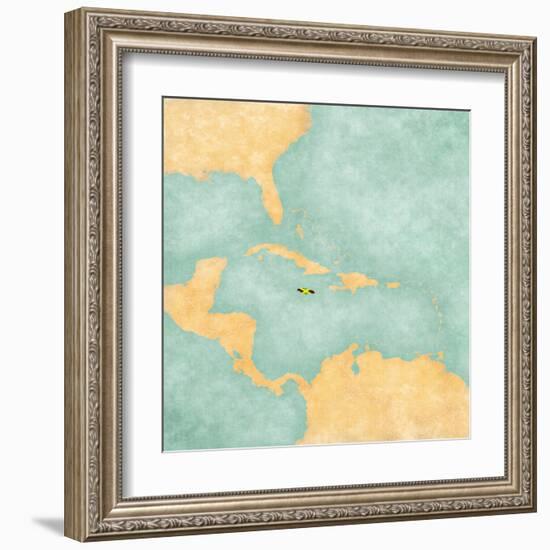 Map Of Caribbean - Jamaica (Vintage Series)-Tindo-Framed Art Print