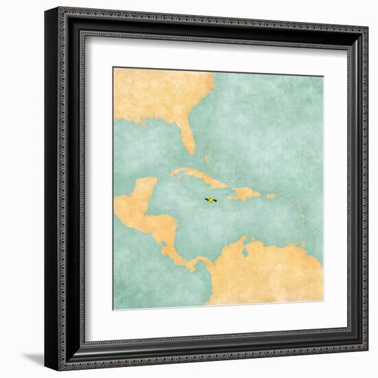 Map Of Caribbean - Jamaica (Vintage Series)-Tindo-Framed Art Print