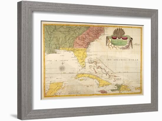 Map of Carolina, Florida & the Bahama Islands-Mark Catesby-Framed Art Print