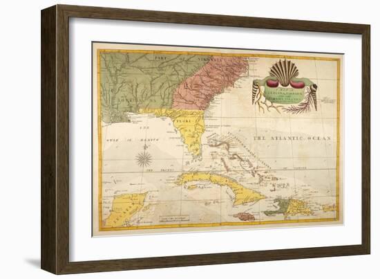 Map of Carolina, Florida & the Bahama Islands-Mark Catesby-Framed Art Print