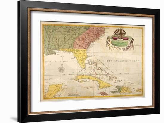 Map of Carolina, Florida & the Bahama Islands-Mark Catesby-Framed Art Print