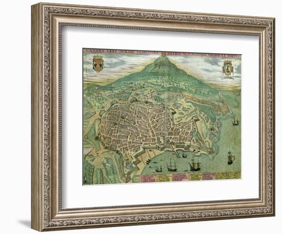 Map of Catania, from "Civitates Orbis Terrarum" by Georg Braun and Frans Hogenberg, circa 1572-Joris Hoefnagel-Framed Giclee Print