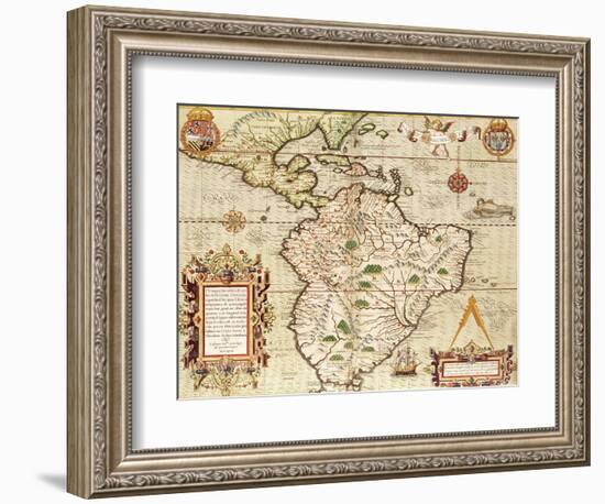 Map of Central and South America, from "Americae Tertia Pars..", 1562-Theodor de Bry-Framed Giclee Print