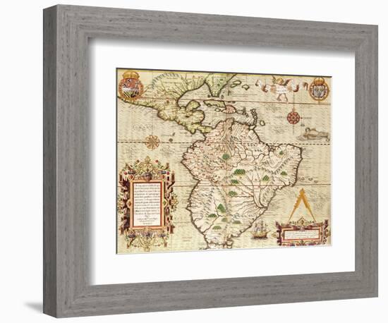 Map of Central and South America, from "Americae Tertia Pars..", 1562-Theodor de Bry-Framed Giclee Print