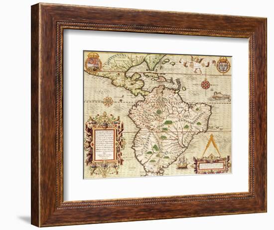 Map of Central and South America, from "Americae Tertia Pars..", 1562-Theodor de Bry-Framed Giclee Print